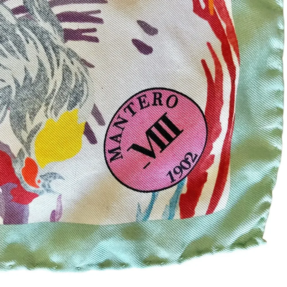 Mantero 1902 Colorful Floral Phoenix Bird Silk Twill Neckerchief Square Scarf